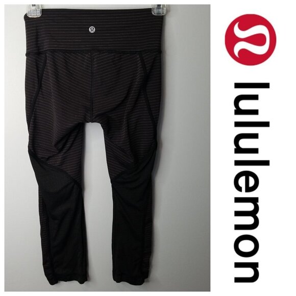 lululemon conduit crop black stripe low rise  leggings size 4 - Picture 4 of 7